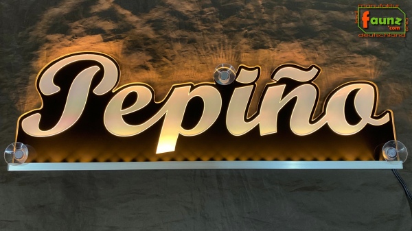 Ihr LED Wunschname "Pepiño" Namensschild Leuchtschild Truckerschild als Konturschnitt
