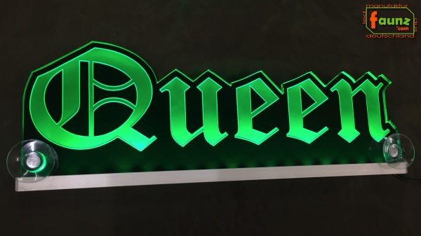 LED Namensschild Gravur "Queen" oder Wunschname in Frakturschrift Altdeutsch als Konturschnitt - Truckerschild Neonschild Leuchtschild