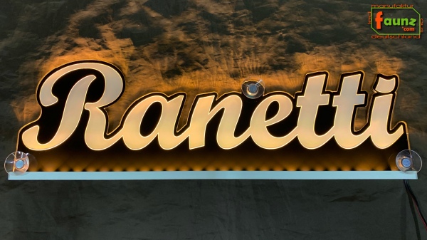 Ihr LED Wunschname "Ranetti" Namensschild Leuchtschild Truckerschild als Konturschnitt