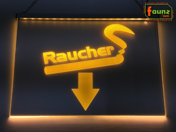 LED Hinweisschild Gravur "Raucher + beliebiger Pfeil" Info-Schild Signalschild Werbeschild Leuchtschild