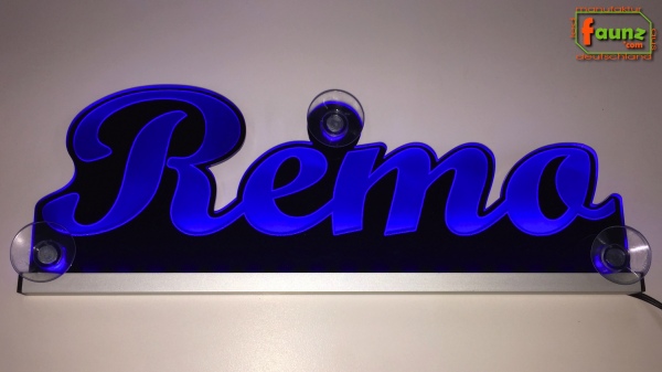 Ihr LED Wunschname "Remo" Namensschild Leuchtschild Truckerschild als Konturschnitt