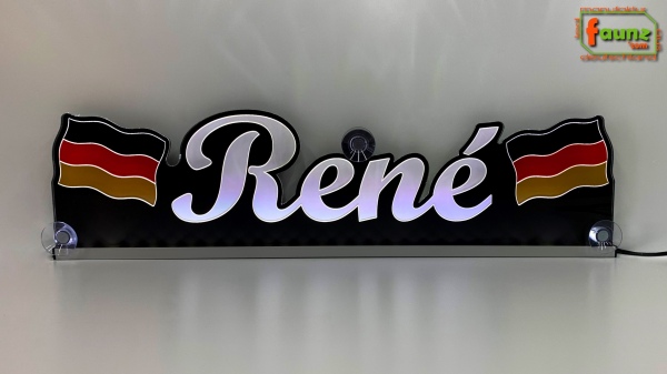 LED Namensschild Symbolik Flagge Deutschland BRD Gravur "René" oder Wunschname + beliebige Fahne horizontal dreifarbig als Konturschnitt - Truckerschild Neonschild Leuchtschild