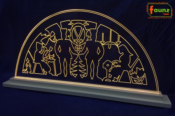 LED Acrylglas Gravur Schwibbogen Lichterbogen "Bergmann" 60 cm auf Echtholzsockel Weihnachten Erzgebirge