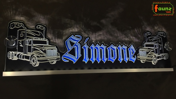 LED Namensschild Detailzeichnung Amitruck Gravur "Simone" oder Wunschname als Konturschnitt - Truckerschild Neonschild Leuchtschild