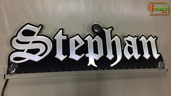 LED Namensschild Gravur "Stephan" oder Wunschname in Frakturschrift Altdeutsch als Konturschnitt - Truckerschild Neonschild Leuchtschild