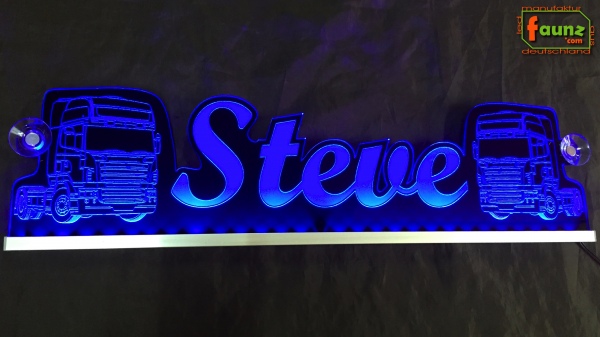 LED Namensschild Detailzeichnung Zugmaschine Gravur "Steve" oder Wunschname als Konturschnitt - Truckerschild Neonschild Leuchtschild