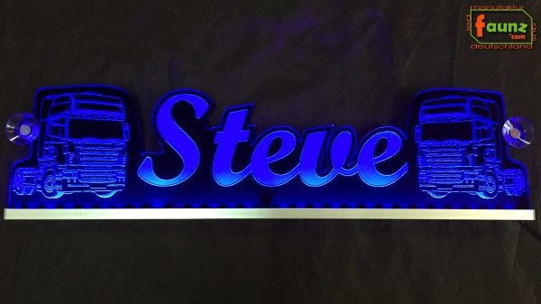 LED Namensschild Detailzeichnung Zugmaschine Gravur "Steve" oder Wunschname als Konturschnitt - Truckerschild Neonschild Leuchtschild