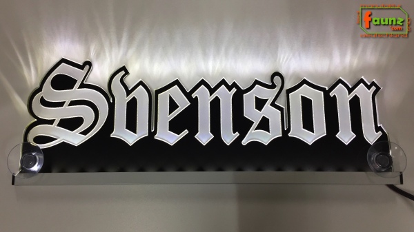 LED Namensschild Gravur "Svenson" oder Wunschname in Frakturschrift Altdeutsch als Konturschnitt - Truckerschild Neonschild Leuchtschild