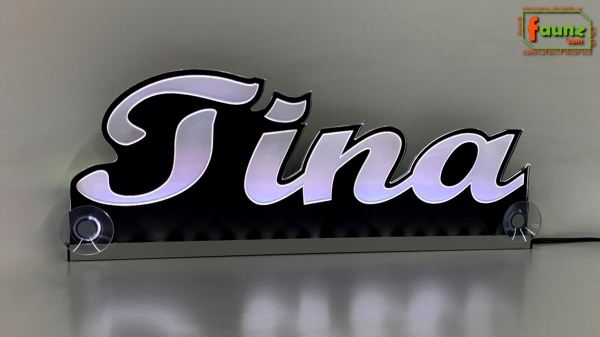 Ihr LED Wunschname "Tina" Namensschild Leuchtschild Truckerschild als Konturschnitt