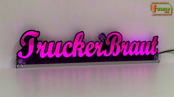 Ihr LED Wunschname "Trucker-Braut" Namensschild Leuchtschild Truckerschild als Konturschnitt