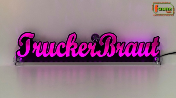 Ihr LED Wunschname "Trucker-Braut" Namensschild Leuchtschild Truckerschild als Konturschnitt