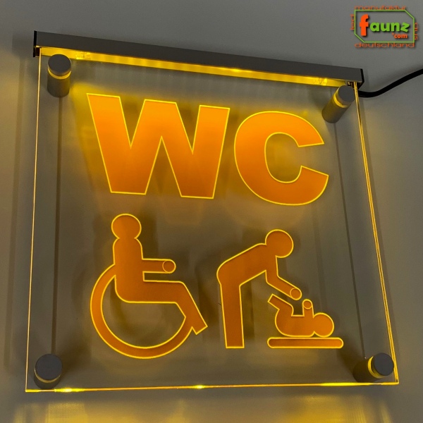 LED WC-Schild quadratisch "WC Toilette Klosett Behinderte Wickeltisch Wickelraum Sanitärraum" Toilettenschild Hinweisschild Wegweiser Leuchtschild