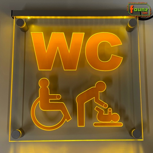 LED WC-Schild quadratisch "WC Toilette Klosett Behinderte Wickeltisch Wickelraum Sanitärraum" Toilettenschild Hinweisschild Wegweiser Leuchtschild