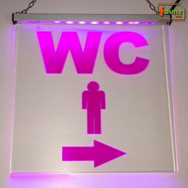 LED WC-Schild quadratisch "WC Herren Männer männlich + beliebiger Pfeil" (Klosett Örtchen Toilette) Toilettenschild Hinweisschild Wegweiser Leuchtschild