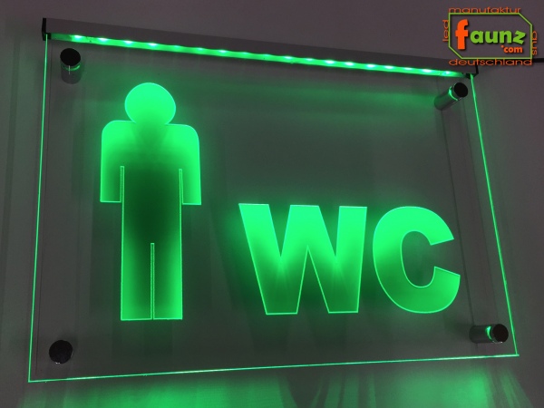 LED WC Schild "WC + Symbolik Mann" (Klosett Örtchen Toilette) Toilettenschild Wegweiser Leuchtschild