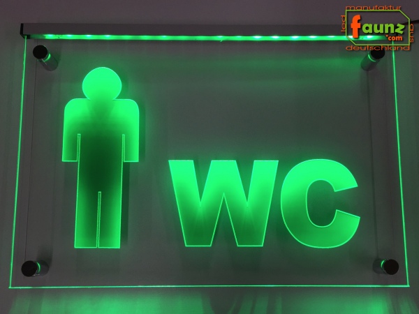 LED WC Schild "WC + Symbolik Mann" (Klosett Örtchen Toilette) Toilettenschild Wegweiser Leuchtschild