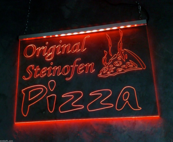 LED Werbeschild Angebotsschild Gravur "Original Steinofen Pizza" Ladenschild Lichtwerbung Leuchtreklame Leuchtschild