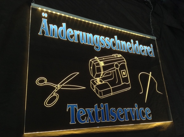 LED Werbeschild Firmenschild Gravur "Änderungsschneiderei Textilservice" Arztschild Kanzleischild Ladenschild Praxisschild Leuchtreklame Leuchtschild