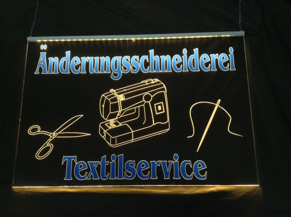 LED Werbeschild Firmenschild Gravur "Änderungsschneiderei Textilservice" Arztschild Kanzleischild Ladenschild Praxisschild Leuchtreklame Leuchtschild