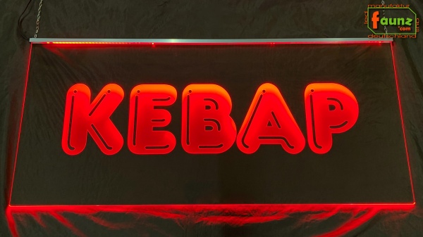LED Werbeschild Angebotsschild Gravur "KEBAP" Döner Pizza Imbiss Straßenverkauf Ladenschild Lichtwerbung Leuchtreklame Leuchtschild