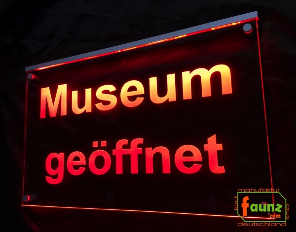 LED Hinweisschild Gravur "Museum geöffnet" oder individueller Text Info-Schild Signalschild Werbeschild Leuchtschild