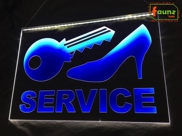LED Werbeschild Angebotsschild Gravur "Schlüssel-Schuh-Service" Ladenschild Lichtwerbung Leuchtreklame Leuchtschild