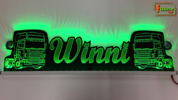 LED Namensschild Detailzeichnung Zugmaschine Gravur "Winni" oder Wunschname als Konturschnitt - Truckerschild Neonschild Leuchtschild