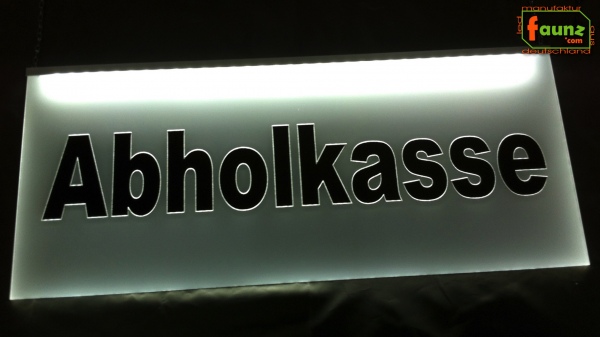 LED Hinweisschild schmal Gravur “Abholkasse" Info-Schild Signalschild Werbeschild Leuchtschild