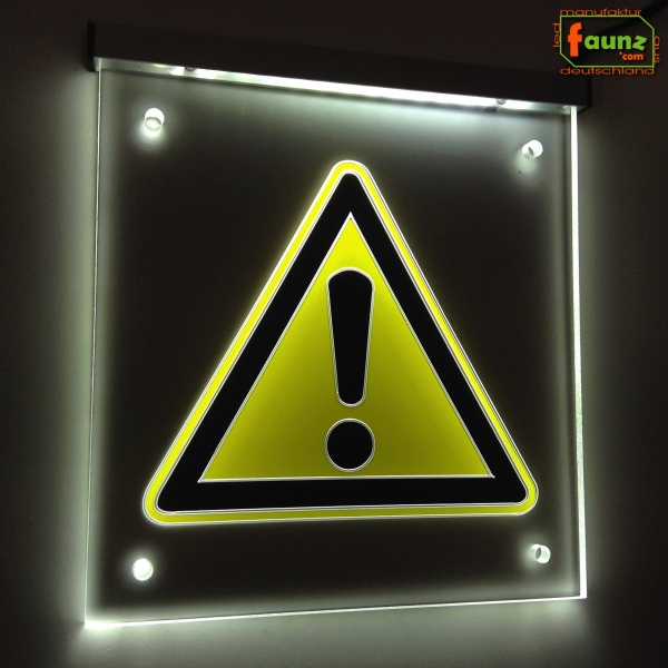 LED Hinweisschild quadratisch Gravur “Achtung Gefahr Warnung" Info-Schild Signalschild Werbeschild Leuchtschild