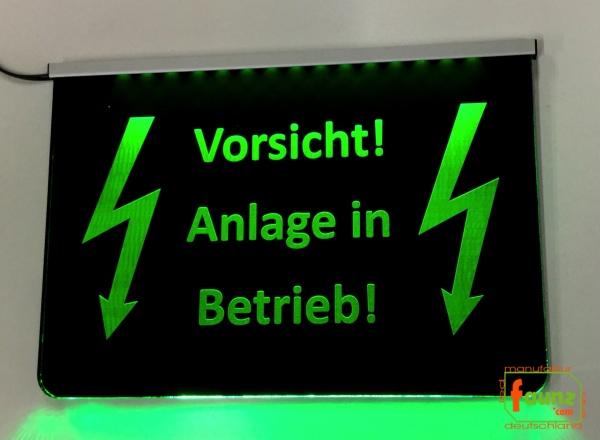 LED Warnschild Gravur “ Vorsicht! Anlage in Betrieb! " Info-Schild Signalschild Industrieschild Leuchtschild
