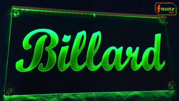 LED Werbeschild Angebotsschild schmal Gravur "Billard" Ladenschild Lichtwerbung Leuchtreklame Leuchtschild