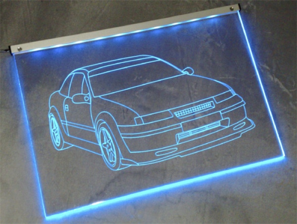 LED Fahrzeug-Gravur für "Opel Calibra Turbo 16V 4x4" Oldtimer Liebhaber Tuning Wanddekoration Leuchtschild