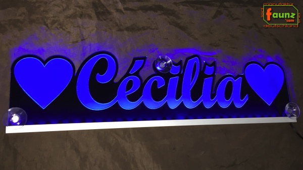 LED Namensschild Symbolik Herzen "Cécilia" oder Wunschname als Konturschnitt - Truckerschild Neonschild Leuchtschild