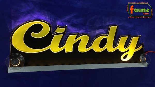 Ihr LED Wunschname "Cindy" Namensschild Leuchtschild Truckerschild