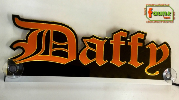 Ihr LED Wunschname "Daffy" Altdeutsch Frakturschrift Namensschild Leuchtschild Truckerschild Konturschnitt