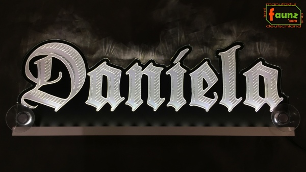Ihr LED Wunschname "Daniela" Altdeutsch Frakturschrift Namensschild Leuchtschild Truckerschild Konturschnitt