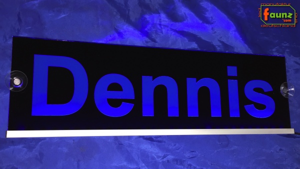 LED Namensschild Gravur "Dennis" oder Wunschname auf Rechteckplatte - Truckerschild Neonschild Leuchtschild