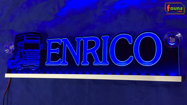 LED Namensschild Detailzeichnung Zugmaschine Gravur "ENRICO" oder Wunschname als Konturschnitt - Truckerschild Neonschild Leuchtschild