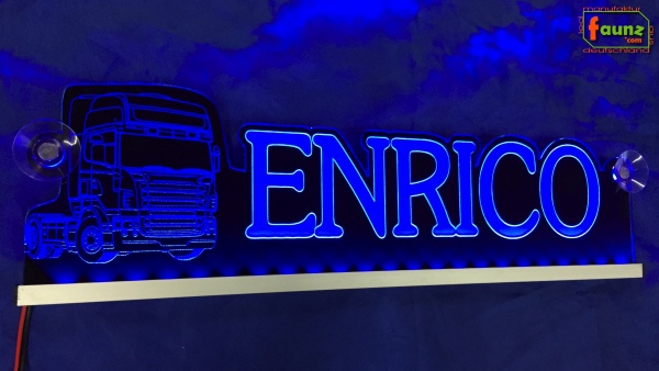 LED Namensschild Detailzeichnung Zugmaschine Gravur "ENRICO" oder Wunschname als Konturschnitt - Truckerschild Neonschild Leuchtschild
