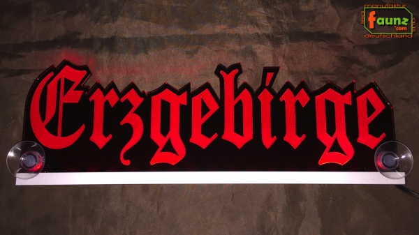 Ihr LED Wunschname "Erzgebirge" Altdeutsch Frakturschrift Namensschild Leuchtschild Truckerschild Konturschnitt