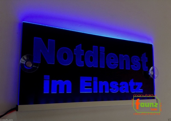 LED Leuchtschild, Warnschild, Einsatzschild " Notdienst im Einsatz " Gravur