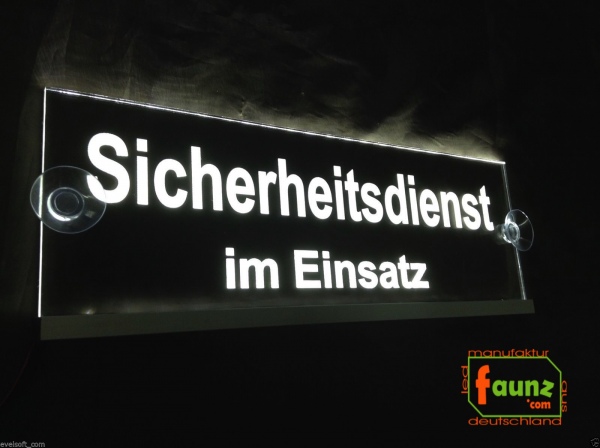 LED Leuchtschild, Warnschild, Einsatzschild " Sicherheitsdienst " Gravur