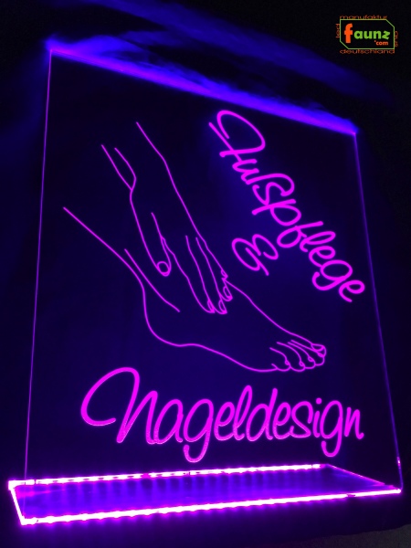 LED Werbeschild Firmenschild Aufsteller Gravur "Fußpflege & Nageldesign" Arztschild Kanzleischild Ladenschild Praxisschild Leuchtreklame Leuchtschild