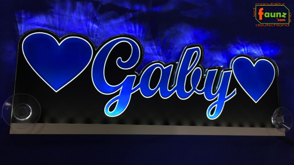 LED Namensschild Symbolik Herzen Gravur "Gaby" oder Wunschname als Konturschnitt - Truckerschild Neonschild Leuchtschild