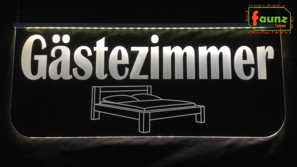 LED Werbeschild Angebotsschild schmal Gravur "Gästezimmer" Ladenschild Lichtwerbung Leuchtreklame Leuchtschild