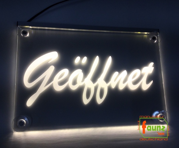 LED Hinweisschild Gravur “Geöffnet" Info-Schild Signalschild Werbeschild Leuchtschild