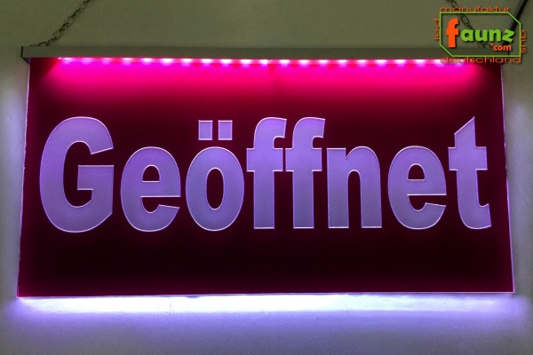 LED Hinweisschild schmal Gravur “Geöffnet" Info-Schild Signalschild Werbeschild Leuchtschild