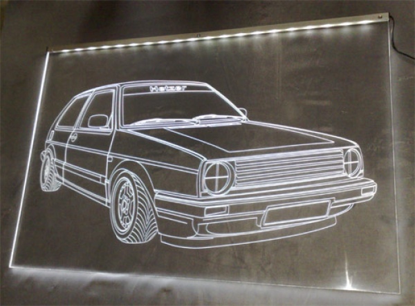 LED Fahrzeug-Gravur für "VW Golf 2 GTI GT CL" Oldtimer Liebhaber Tuning Wanddekoration Leuchtschild