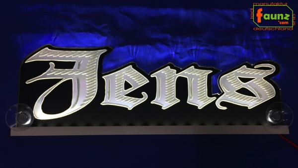 Ihr LED Wunschname "Jens" Altdeutsch Frakturschrift Namensschild Leuchtschild Truckerschild Konturschnitt
