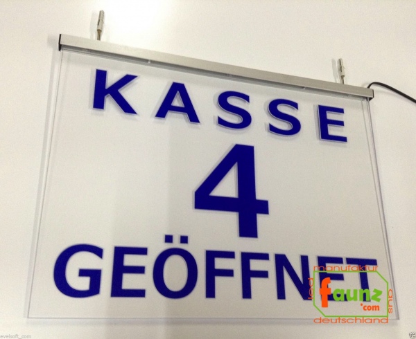 LED Kassenschild "Kasse 4" - Hinweisschild Orientierungsschild Werbeschild Leuchtschild